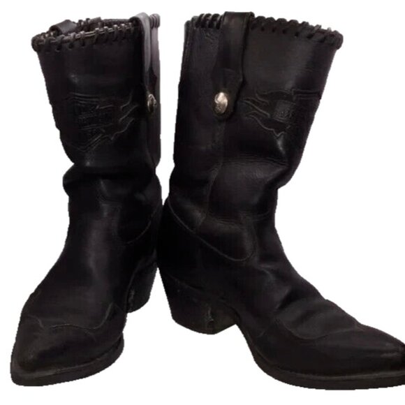 Harley Davidson Ladies Black Leather Motorcycle Riding Boots Size 8M USA Made - Picture 15 of 16
